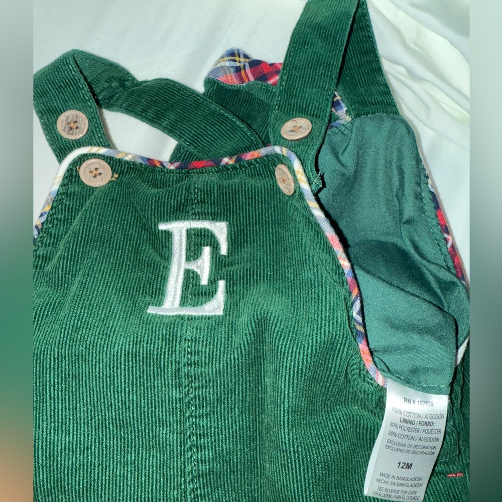 Green Corduroy Overalls with Plaid Lining